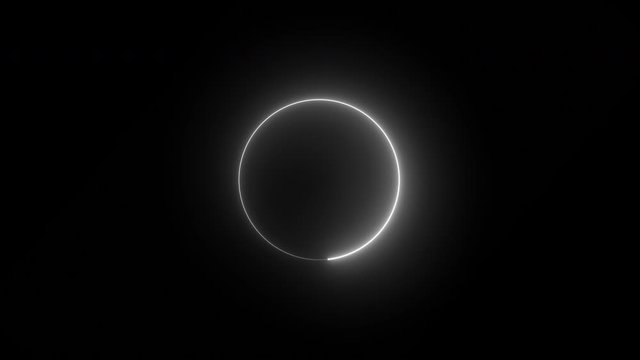 Bright white circle in rotation swirling around glowing on a black background - looped