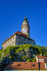 Fototapeta na wymiar Beautiful view of church and castle in Cesky Krumlov, Czech republic