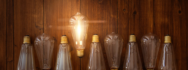 Glowing bulb. Idea, uniqueness, leadership and difference concept.