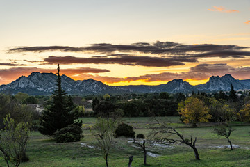 Alpilles in provence in France at sunset