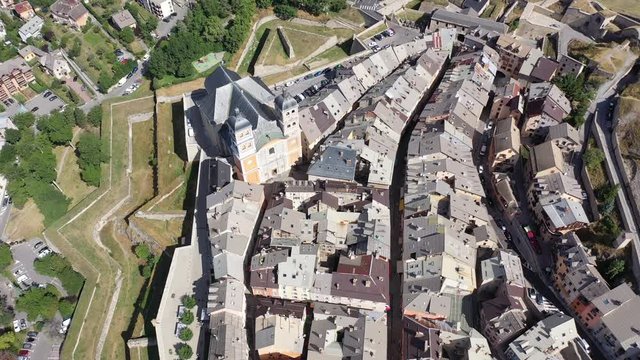 Panoramic view from the drone on the city Briancon. France