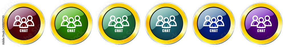 Poster Chat glossy icon set, silver metallic golden vector illustrations in 6 options for web design and mobile applications