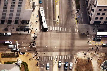 Intersection in Chicago downtown view from above