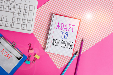 Conceptual hand writing showing Adapt To New Change. Concept meaning Get Used to Latest Mindset and...
