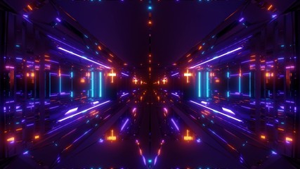 futuristic sci-fi space tunnel corridor with holy glowing christian cross and reflections 3d illustration background wallpaper