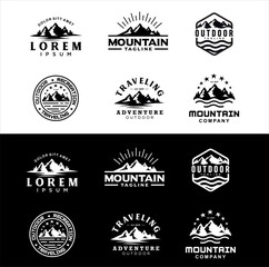 Set Of Mountain and Sea for Outdoor Adventure Emblem Logo silhouette design inspiration Hiking Vintage Hipster Retro