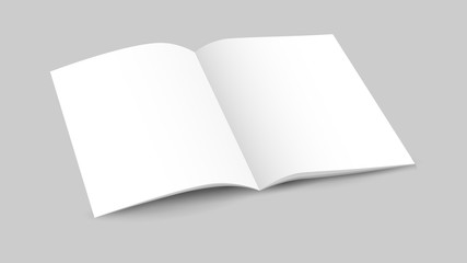 White blank opened magazine with soft shadows on dark background, mock up