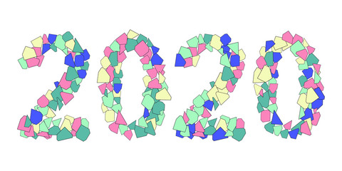 2020 - particle inscription. Element for New Year's things. Calm Nordic Scandinavian colors. For new year banners, posters and prints on clothing (T-shirts).