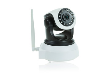 Security camera isolated on white background with clipping path. IP camera.