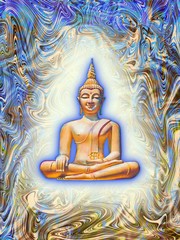 digital illustration of golden glow buddha