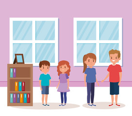 cute little children indoor house scene vector illustration design