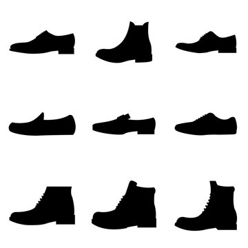 Men's shoes set icon, logo isolated on white background