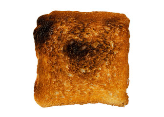 Toast slice isolated on white. Close-up of toast, top view. Toast isolated on white. Single slice of toasted white bread. Sliced Toast Bread, top view.