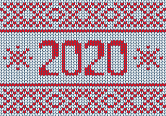Vector seamless Nordic Knitting Pattern in red and white colors. Christmas and Winter holiday Sweater Design 2020. Fair Isle with purl stitch method. Plain knitting texture.