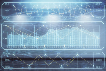Double exposure of financial graph on empty room interior background. Forex market concept.