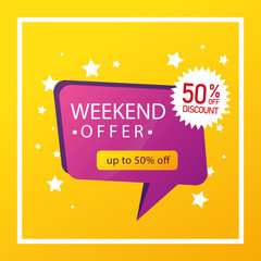commercial label weekend offer with fifty percent discount vector illustration design