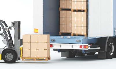 Business Logistics concept. Global business connection technology. Cardboard boxes. 3d rendering