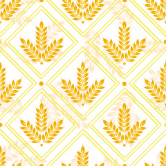 Naklejka na ściany i meble Vector seamless geometric pattern with ears of wheat; whole grain, organic, for bakery package, bread products, wrapping paper, web design.
