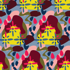 seamless repeat pattern with abstract flowers and shapes