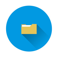 Folder icon with a sheet of paper. Vector folder icon on blue background. Flat image with long shadow.