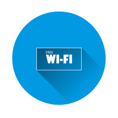 WiFi vector icon. Wi-Fi logo illustration on blue background. Flat image with long shadow.