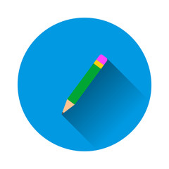 Pencil vector icon on blue background. Flat image with long shadow.