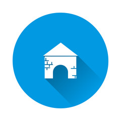 Vector icon house for dogs on blue background. Flat image with long shadow.