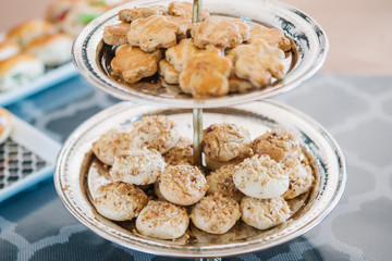 plate of sweet salted cookies on wooden floor.