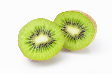 Fototapeta na wymiar Green kiwi cut in half half on a white background
