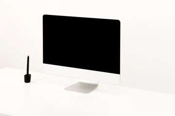 Minimalistic workplace over white