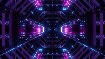 futuristic sci-fi space glass hangar tunnel corridor with wireframe 3d illustration background wallpaper