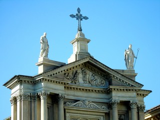 Torino, Italy - 10/24/2019: An amazing caption of Turin city in a beautifull sunny day. Detailed photography of the old buildings in the center of the city from the kingdom period in Italy.