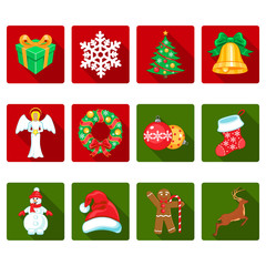 Christmas Icons vector set. Colorful flat square icons of popular Christmas symbols. For Christmas and New Year design 