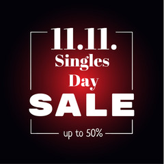 11.11. Single day Sale, November 11 Chinese shopping holiday poster on black and red background. Discount special offer marketing, big sale promo. Seasonal special price festival