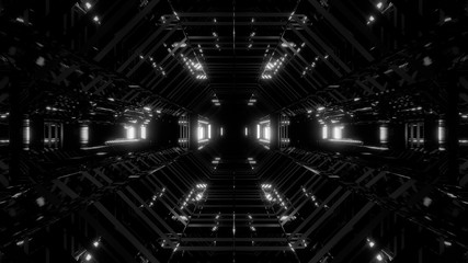 futuristic sci-fi space glass hangar tunnel corridor with wireframe 3d illustration background wallpaper