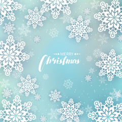 Fototapeta na wymiar New Year and Christmas card with snowflakes of blue and gray