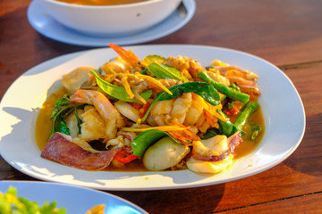 Close up of Thai food on the table in Pattaya, Thailand.