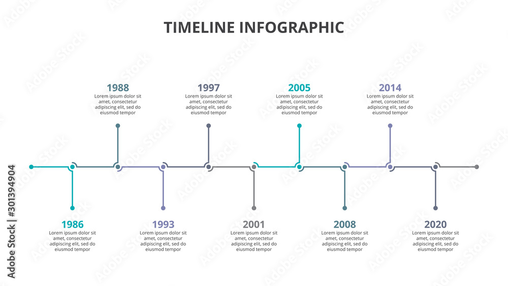 Fototapete Creative concept for infographic timeline. Process chart. Abstract elements of graph, diagram with 9 steps, options, parts or processes. Vector business template for presentation.