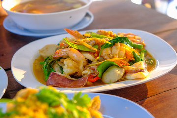 Close up of Thai food on the table in Pattaya, Thailand.
