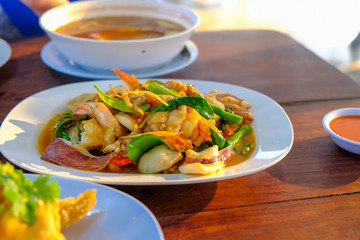 Close up of Thai food on the table in Pattaya, Thailand.