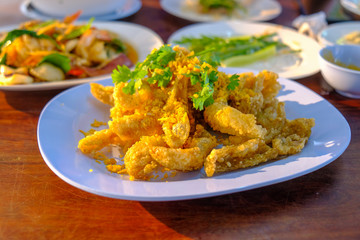 Close up of Thai food on the table in Pattaya, Thailand.
