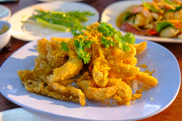 Close up of Thai food on the table in Pattaya, Thailand.