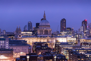 Fototapeta na wymiar Modern London city skyline with St Pauls Cathedral at sunset night