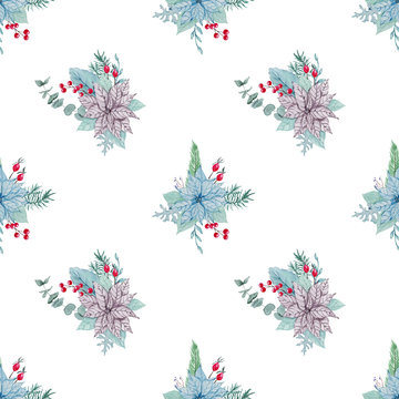 Watercolor Christmas seamless pattern. Christmas card. Winter design. Merry Christmas. Happy New Year.