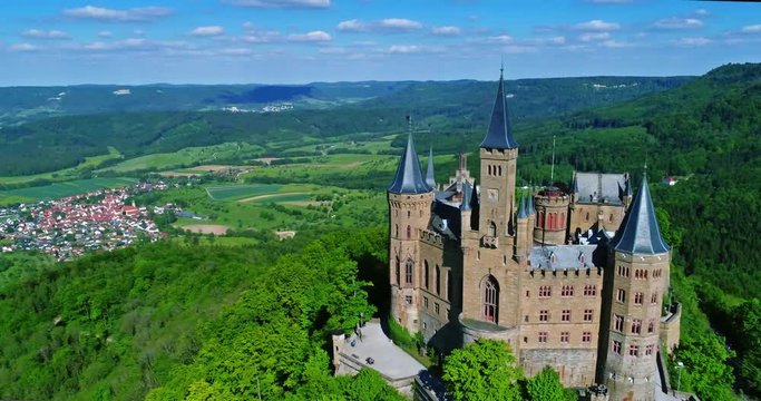 Aerial view of famous Hohenzollern Castle, Germany.