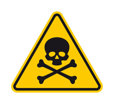 Vector yellow hazard warning symbol danger of death. Isolated on white background.