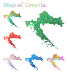Hand-drawn map of Croatia. Colorful country shape. Sketchy Croatia maps collection. Vector illustration.