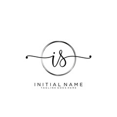 IS Initial handwriting logo with circle template vector.