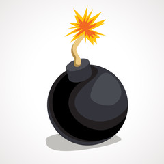 Cartoon round bomb with burning wick. Vector illustration.