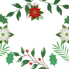 frame of leafs with flowers and seeds decorative vector illustration design